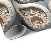 Weihnachts-3D-Fireplace Trees Geschenkpapier (Rolleneckpunkt)