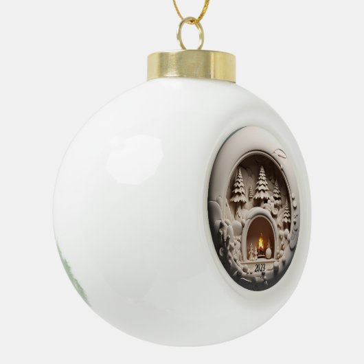Weihnachts-3D-Fireplace Trees Keramik Kugel-Ornament (Links)