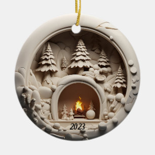 Weihnachts-3D-Fireplace Trees Keramik Ornament