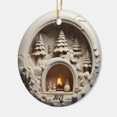 Weihnachts-3D-Fireplace Trees Keramik Ornament (Links)