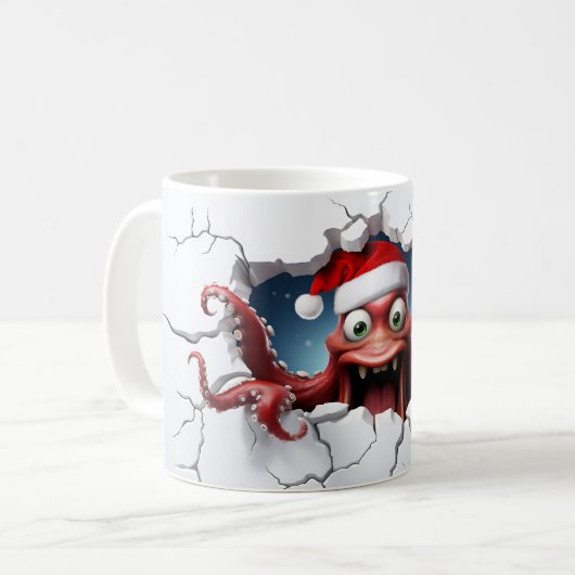 Weihnachts-3D-Oktopus Kaffeetasse (Vorderseite Links)