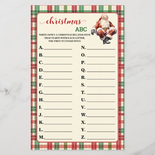 Weihnachts ABC Red Green Kariert Game Card Flyer (Vorne)