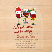 Weihnachts Abendessen Cocktails Wein Gläser Acryleinladungen (Vorderseite)