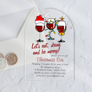 Weihnachts Abendessen Cocktails Wein Gläser Acryleinladungen