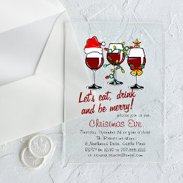 Weihnachts Abendessen Cocktails Wein Gläser Acryleinladungen