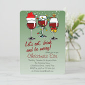 Weihnachts Abendessen Drinks Cocktails Weingläser Einladung (Stehend Vorderseite)