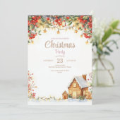 Weihnachts-Abendessen mit Aquarellfarbe Einladung (Stehend Vorderseite)