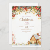 Weihnachts-Abendessen mit Aquarellfarbe Einladung (Vorne/Hinten)