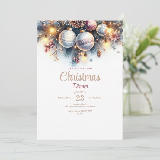 Weihnachts-Abendessen mit Aquarellfarbe Einladung (Stehend Vorderseite)