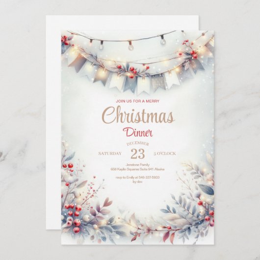 Weihnachts-Abendessen mit Aquarellfarbe Einladung (Vorne/Hinten)