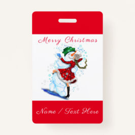 Weihnachts Abzeichen Snowman and Girl Dance - Ihr  Ausweis