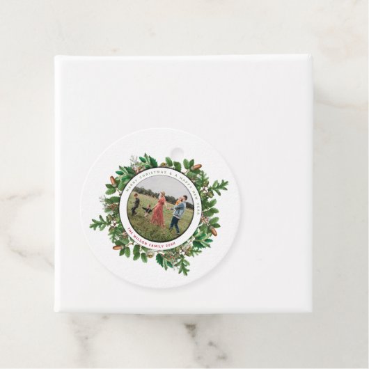 Weihnachts Acorn Wreath Family Foto Geschenk Geschenkanhänger (Beispiel)