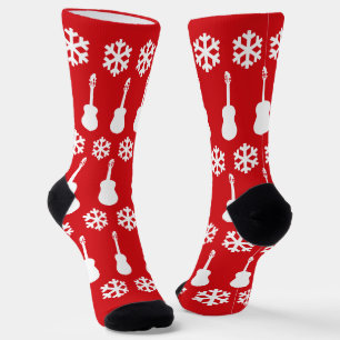Weihnachts-Acoustic-Gitarren und Schneeflocken Socken