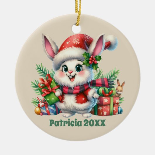 Weihnachts-Admin-Nachricht Bunny Keramik Ornament (Vorne)