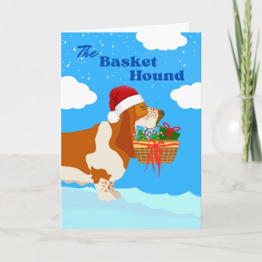 Weihnachts Adorable Basket Basset Hound mit Basket Karte (Vorderseite)