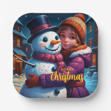 Weihnachts Adorable Girl and Snowman