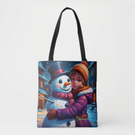 Weihnachts Adorable Girl and Snowman Tasche