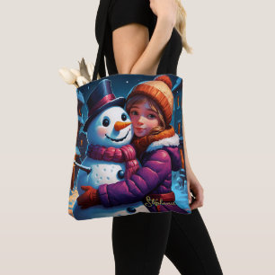 Weihnachts Adorable Girl and Snowman Tasche