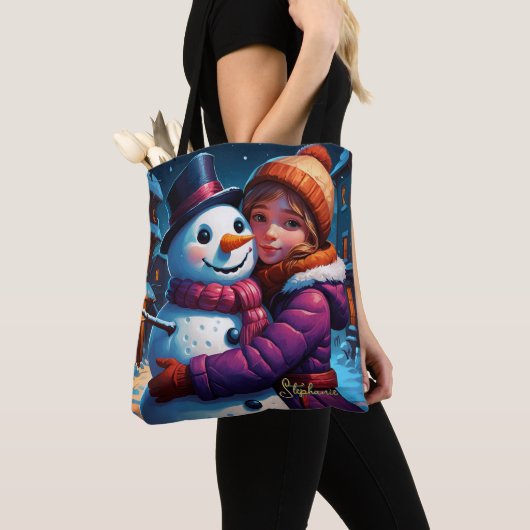 Weihnachts Adorable Girl and Snowman Tasche (Von Nahem)