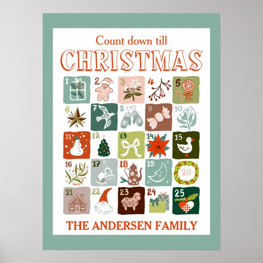 Weihnachts-Adventskalender Countdown Poster (Vorne)