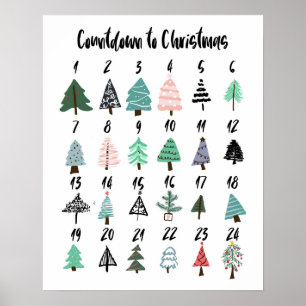 Weihnachts-Adventskalender mit süßen Tannenbäumen Poster