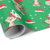 Weihnachts-Affen-Weihnachtsmannmütze-Muster Red Gr Geschenkpapier (Rolleneckpunkt)