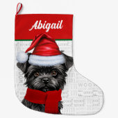 Weihnachts Affenpinscher Hund Name Woof Background Großer Weihnachtsstrumpf (Vorderseite)