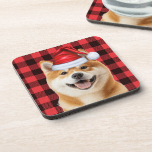 Weihnachts-Akita-Hund Roter Buffalo-Karo-Holiday Getränkeuntersetzer