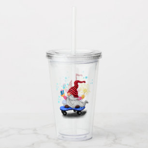Weihnachts-Akrylkrebs-Skater Gnome mit Geschenken Acryltrinkbecher