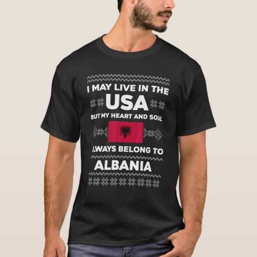 Weihnachts Albanienflagge Zitat Ugly Sweater T-Shirt (Vorderseite)