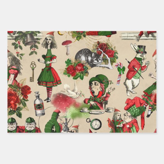 Weihnachts-Alice im Wunderland Geschenkpapier Set (Vorderseite)
