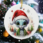 Weihnachts-Alien Keramik Ornament<br><div class="desc">Dieses Design kann in dem Bereich personalisiert werden, der durch das Ändern des Fotos und/oder Textes zur Verfügung gestellt wird. Sie können auch angepasst werden, indem Sie auf Vorlage personalisieren klicken und dann auf die Schaltfläche klicken, um weitere Optionen anzupassen, um die Hintergrundfarbe zu löschen oder zu ändern, Text hinzuzufügen,...</div>