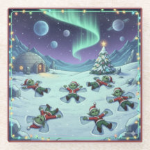 Weihnachts-Alien-Schneengel, Glas-Unterlage