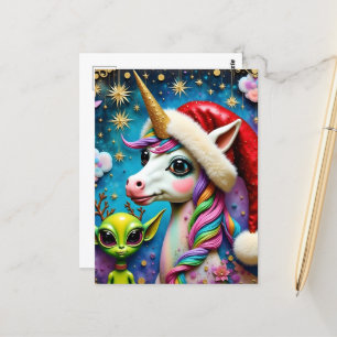 Weihnachts-Alien und Einhorn Postkarte