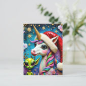 Weihnachts-Alien und Einhorn Postkarte (Stehend Vorderseite)