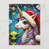 Weihnachts-Alien und Einhorn Postkarte (Vorderseite)