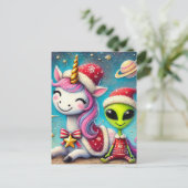 Weihnachts-Alien und Einhorn Postkarte (Stehend Vorderseite)
