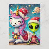 Weihnachts-Alien und Einhorn Postkarte (Vorderseite)