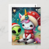 Weihnachts-Alien und Unicorn Postkarte (Vorne/Hinten)