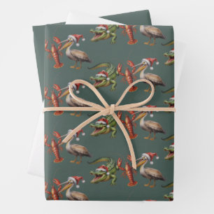 Weihnachts-Alligator-Pelikan-Crawfish-Gans-Tier Geschenkpapier Set