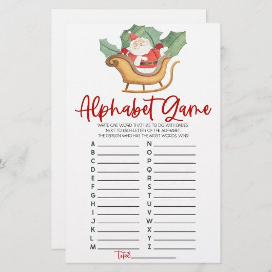 Weihnachts Alphabet Baby Showspiel Briefpapier (Vorne/Hinten)