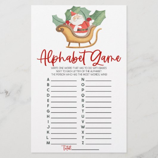 Weihnachts Alphabet Baby Showspiel Briefpapier (Vorderseite)