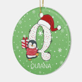 Weihnachts Alphabet Q Weihnachtsmannmütze Pinguin  Keramik Ornament (Links)