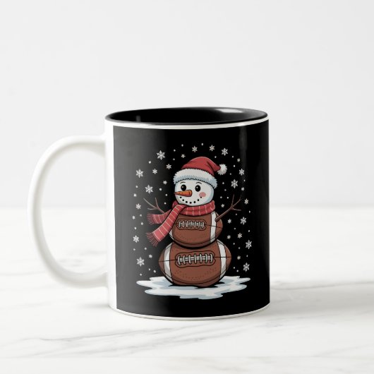 Weihnachts American Football Snowman Xmas Sport Zweifarbige Tasse (Links)