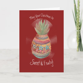 Weihnachts Ananas-Karte in Dunkelrot Feiertagskarte