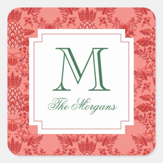 Weihnachts Ananas Ornamente Monogramm Geschenk Quadratischer Aufkleber (Vorderseite)