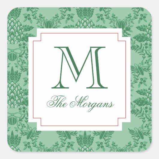 Weihnachts Ananas Ornamente Monogramm Geschenk Quadratischer Aufkleber (Vorderseite)