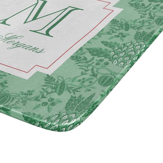 Weihnachts Ananas-Ornamente Monogramm Schneidebrett (Ecke)