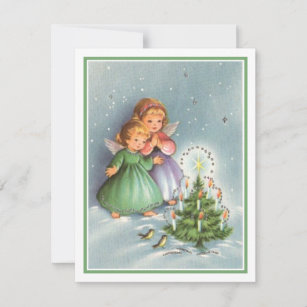 Weihnachts-Angel Girls by Christmas Tree Feiertagskarte