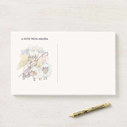 Weihnachts-Angel-Hirte mit Lämmern Post-it Klebezettel (Auf Schreibtisch)